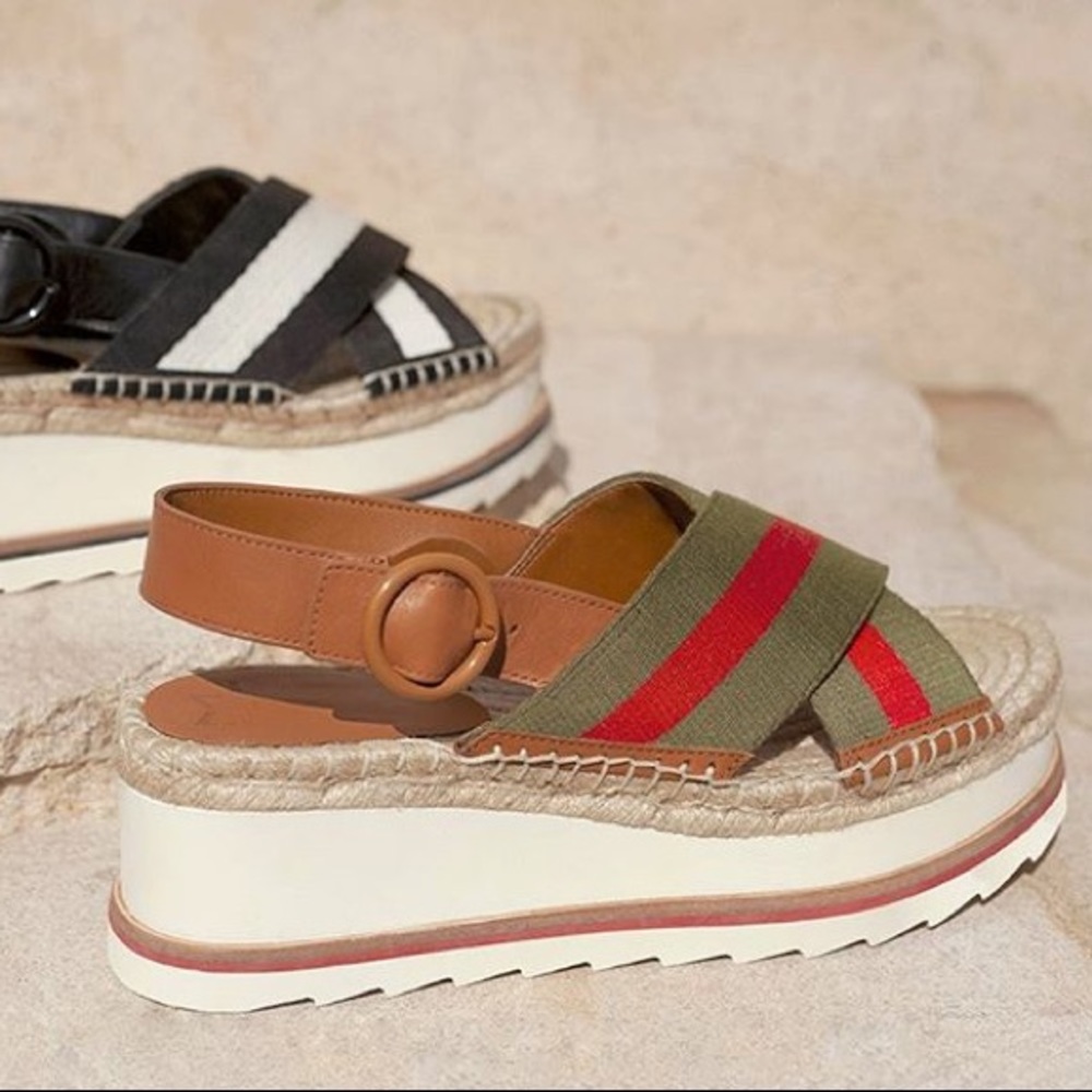 Marc Fisher Glenna green red flatform sandals 9